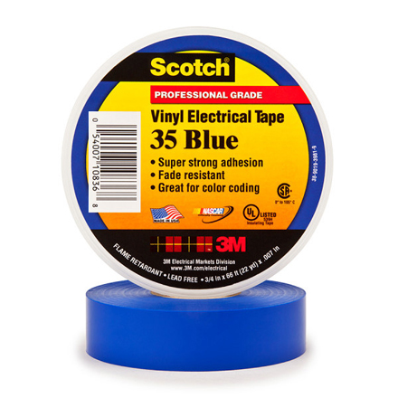 3/4" x 66' Blue  (10 Pack) Scotch<span class='rtm'>®</span> Vinyl Color Coding Electrical Tape 35